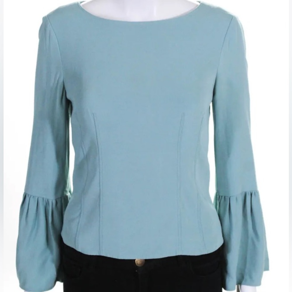 Tibi blue corset bell sleeve top